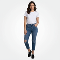 Tattered Mid Rise Slim Boyfriend Jeans