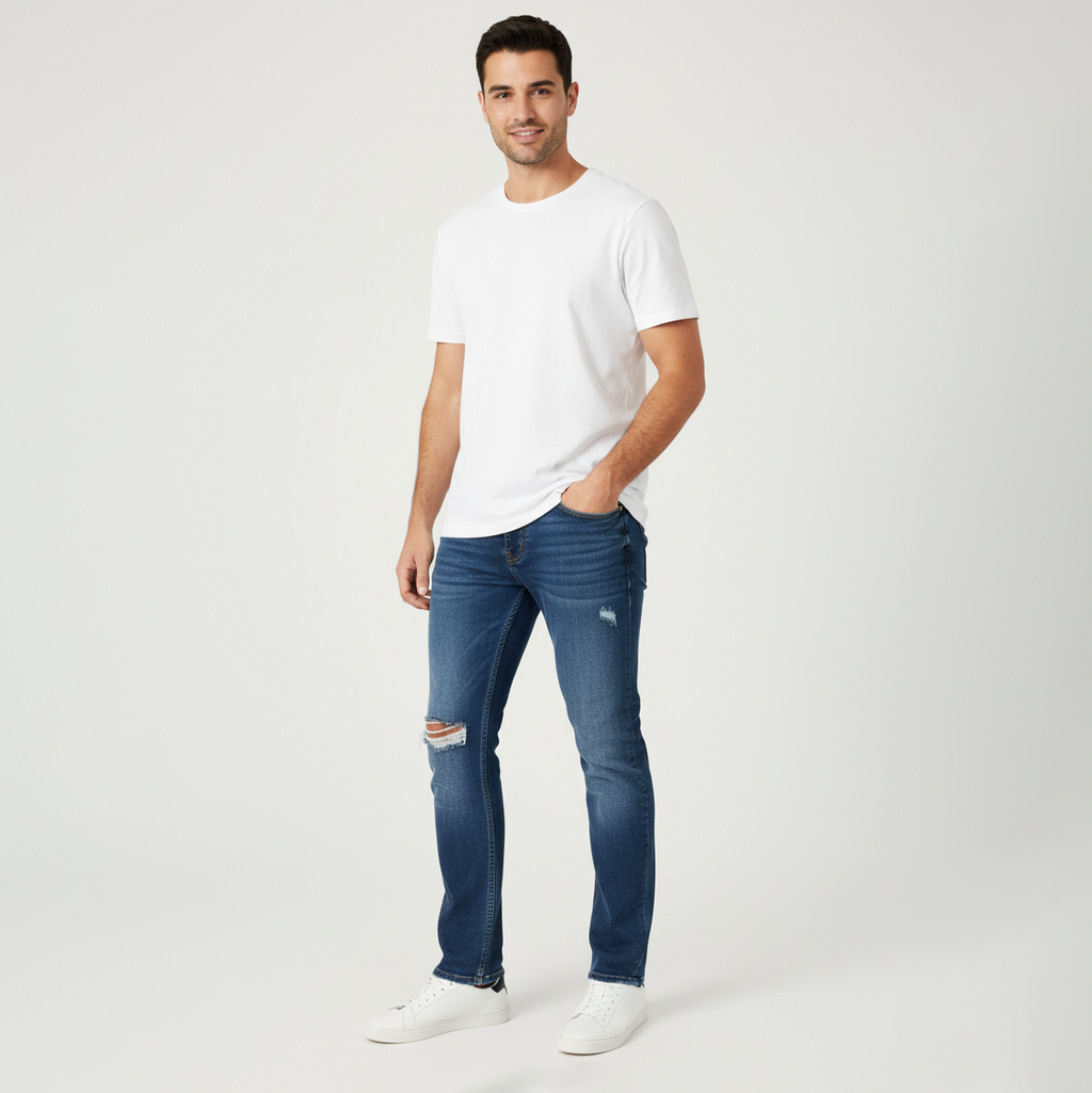 Slim Straight Tattered Jeans
