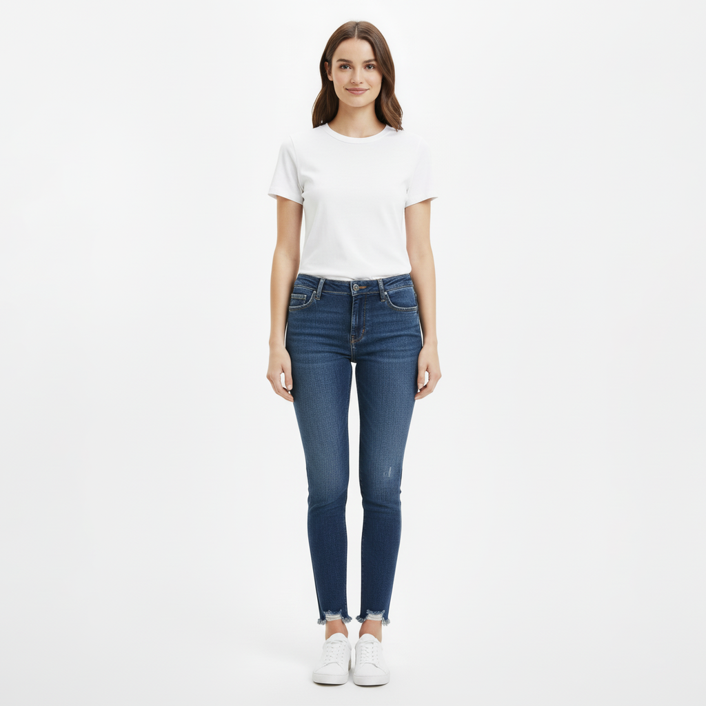 High Rise Skinny Ankle Tattered Jeans