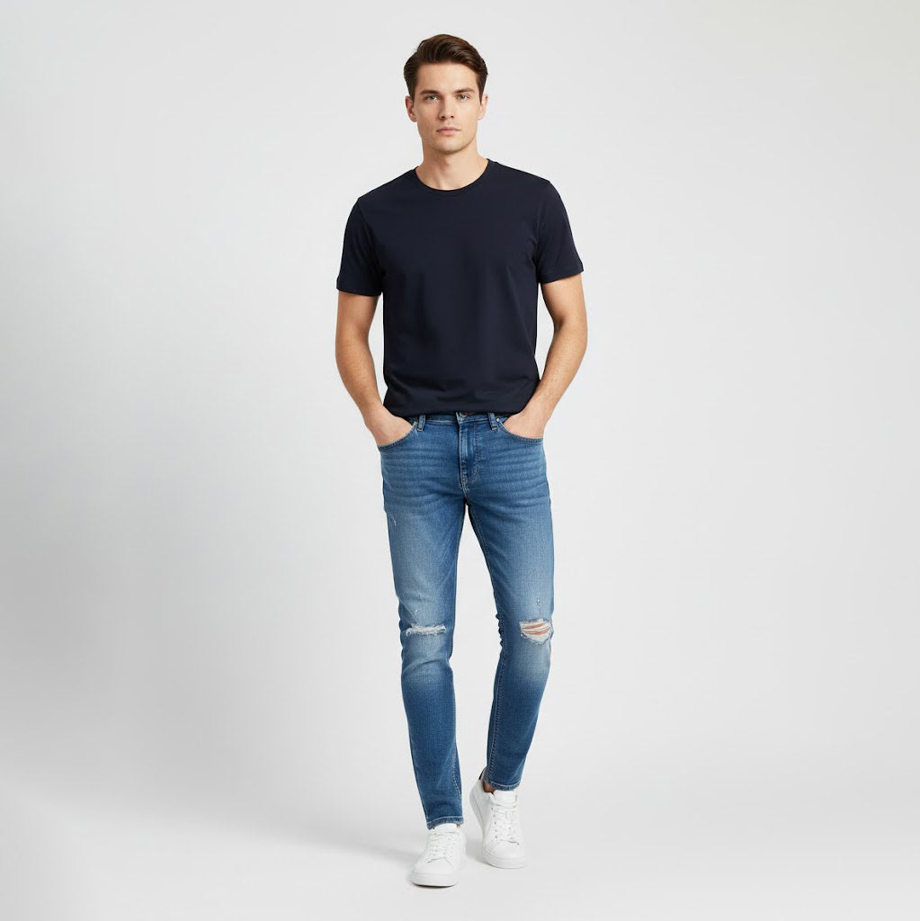 Stretch Slim Tattered Jeans