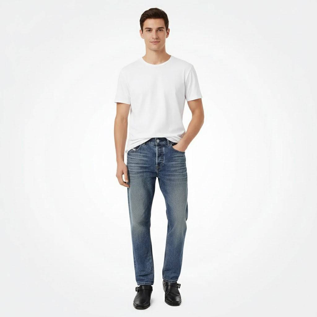 Regular Fit Mid Waist Tapered Leg Jeans