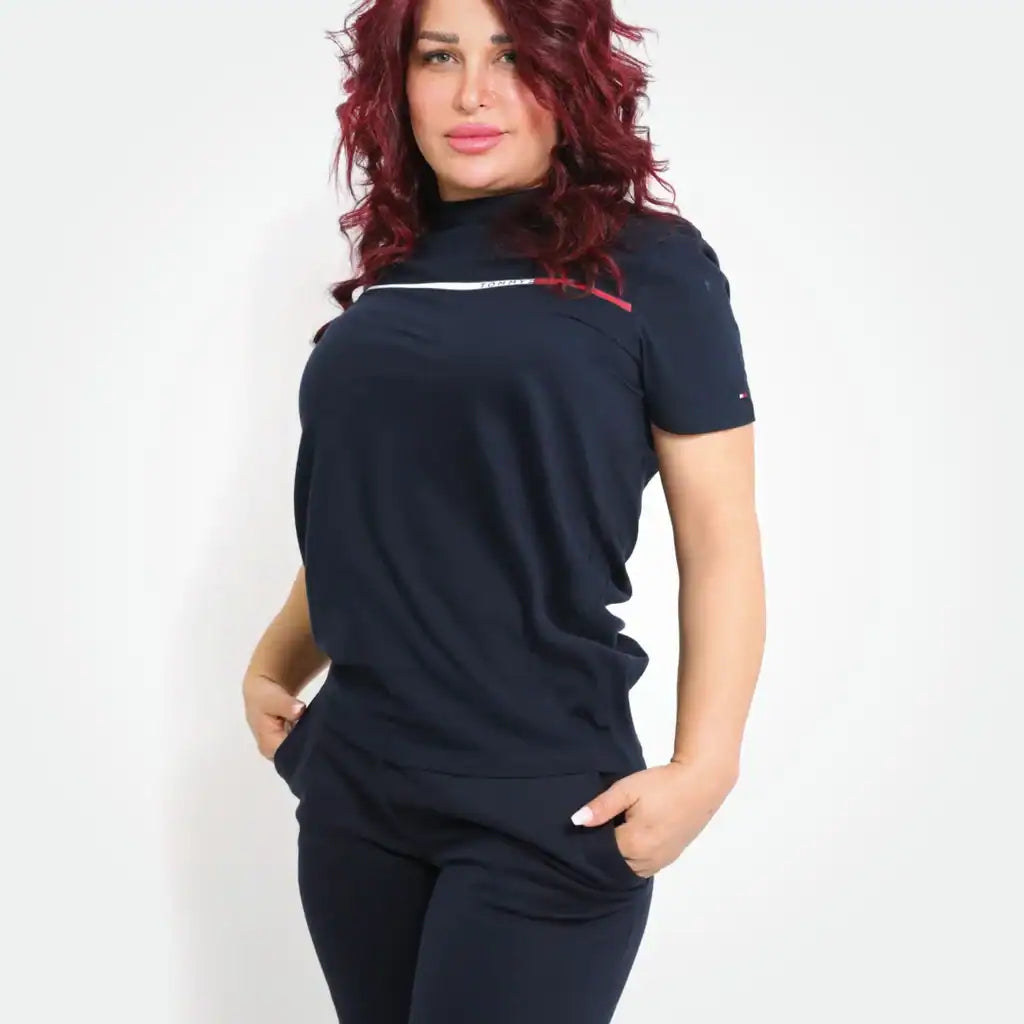Crew Neck T-Shirt Line Brand Logo Design