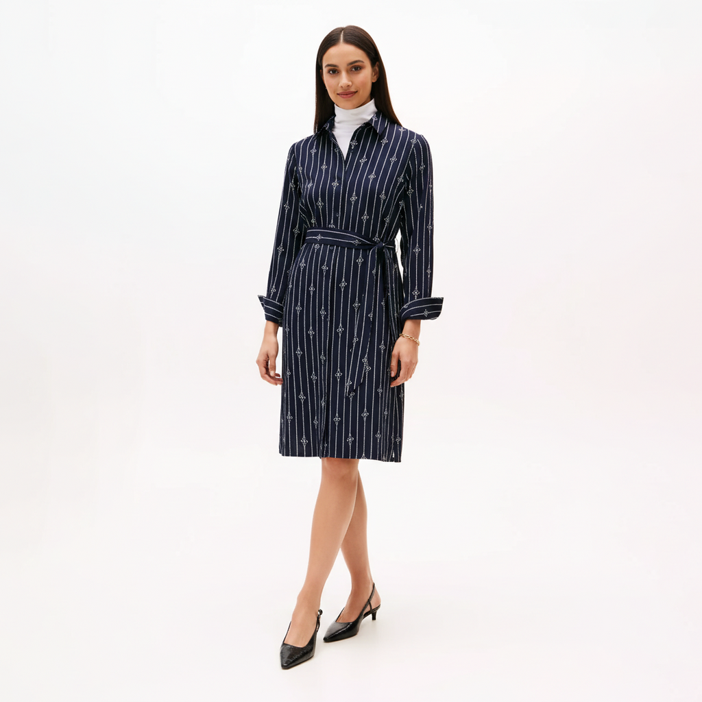 Rope Print Belted Midi Shirtdress